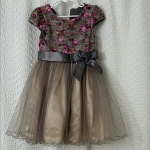 Bonnie Jean Floral and Tulle Dress - Pink and Gray